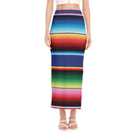 Ethnic Mexican Serape Pattern Print Side Slit Maxi Skirt
