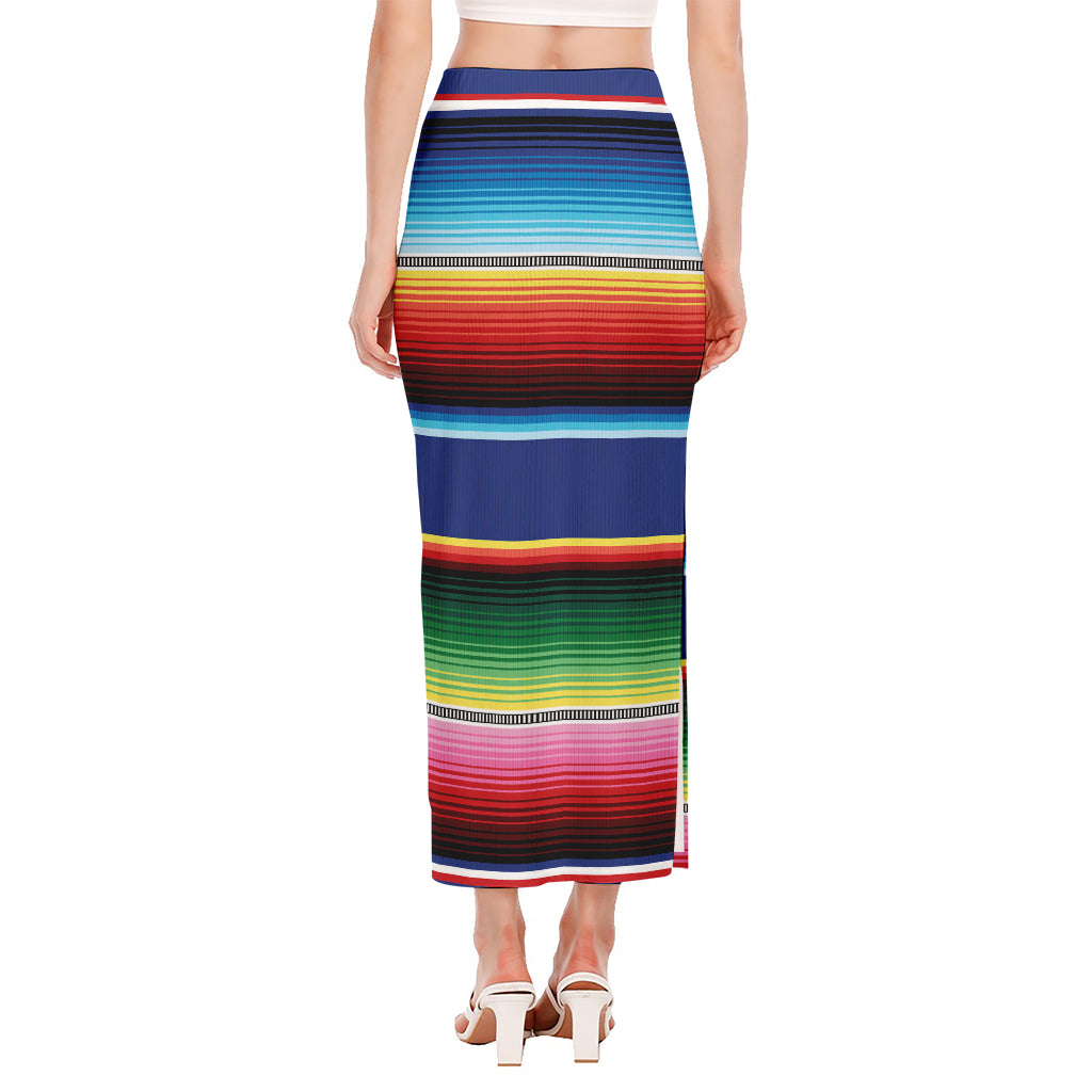 Ethnic Mexican Serape Pattern Print Side Slit Maxi Skirt