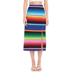 Ethnic Mexican Serape Pattern Print Side Slit Midi Skirt