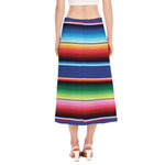 Ethnic Mexican Serape Pattern Print Side Slit Midi Skirt