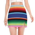 Ethnic Mexican Serape Pattern Print Side Slit Mini Skirt