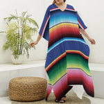 Ethnic Mexican Serape Pattern Print Silk V-Neck Kaftan Dress