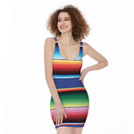 Ethnic Mexican Serape Pattern Print Sleeveless Bodycon Dress