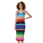 Ethnic Mexican Serape Pattern Print Slim Fit Midi Cami Dress
