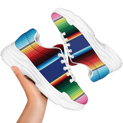 Ethnic Mexican Serape Pattern Print White Chunky Shoes
