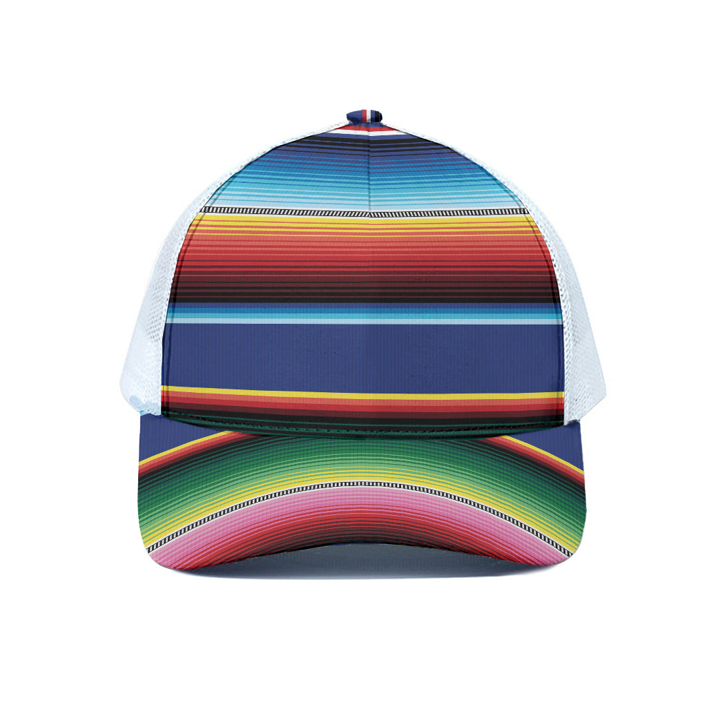 Ethnic Mexican Serape Pattern Print White Mesh Trucker Cap