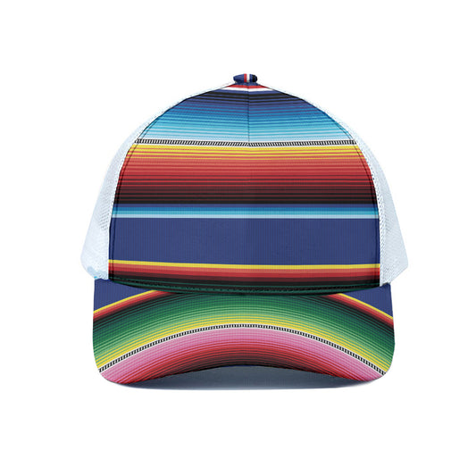 Ethnic Mexican Serape Pattern Print White Mesh Trucker Cap