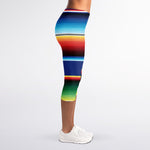 Ethnic Mexican Serape Pattern Print Women's Capri Leggings