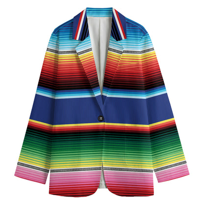 Ethnic Mexican Serape Pattern Print Women's Cotton Blazer