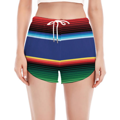 Ethnic Mexican Serape Pattern Print Women's Split Running Shorts
