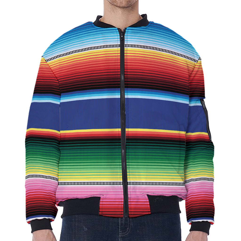 Ethnic Mexican Serape Pattern Print Zip Sleeve Bomber Jacket
