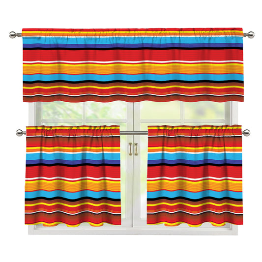 Ethnic Mexican Woven Pattern Print 3 Piece Kitchen Curtains