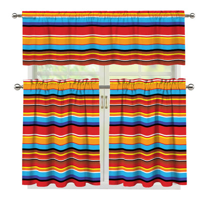 Ethnic Mexican Woven Pattern Print 3 Piece Kitchen Curtains