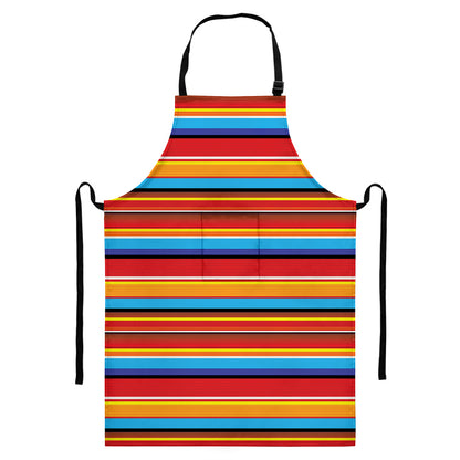 Ethnic Mexican Woven Pattern Print Bib Apron With Pocket