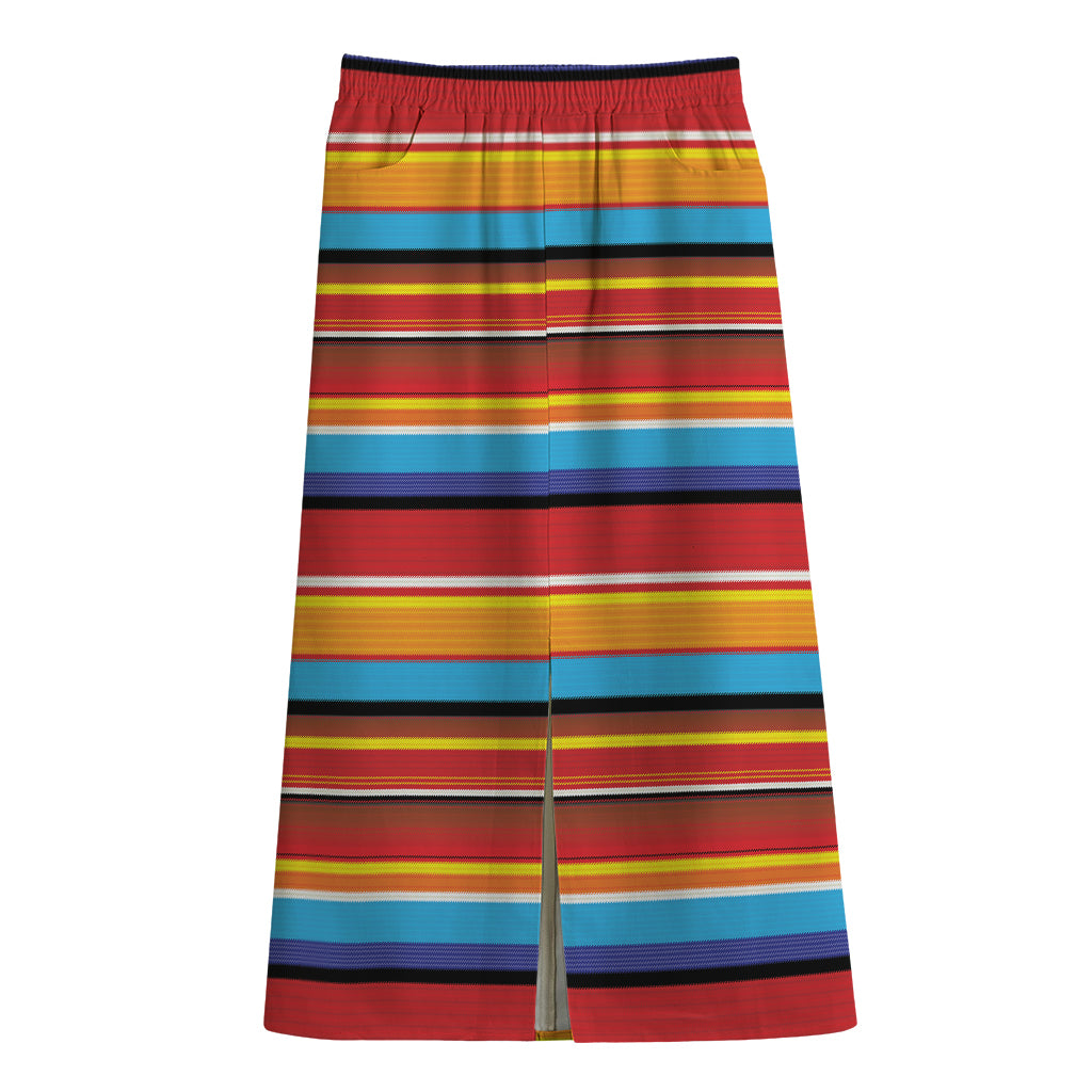Ethnic Mexican Woven Pattern Print Cotton Front Slit Maxi Skirt