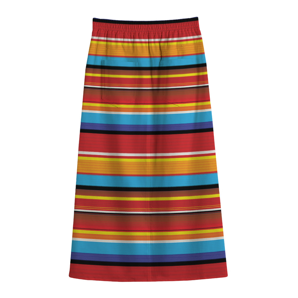 Ethnic Mexican Woven Pattern Print Cotton Front Slit Maxi Skirt