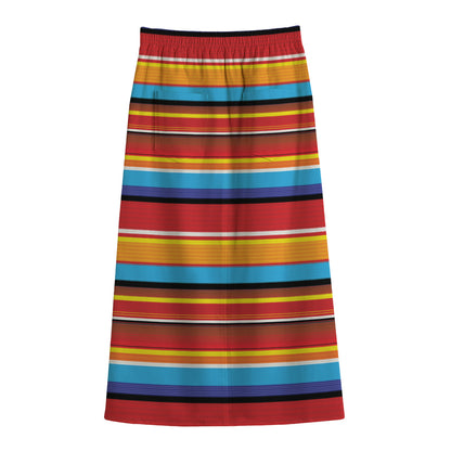 Ethnic Mexican Woven Pattern Print Cotton Front Slit Maxi Skirt