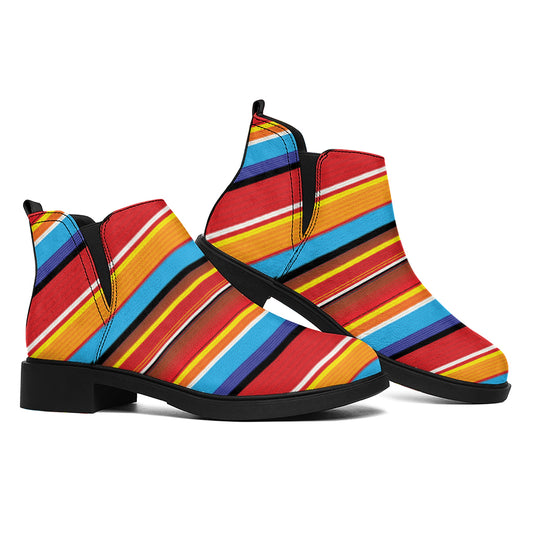 Ethnic Mexican Woven Pattern Print Flat Ankle Boots