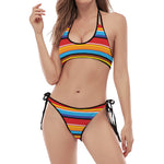 Ethnic Mexican Woven Pattern Print Halter Scoop Tie Side Bikini