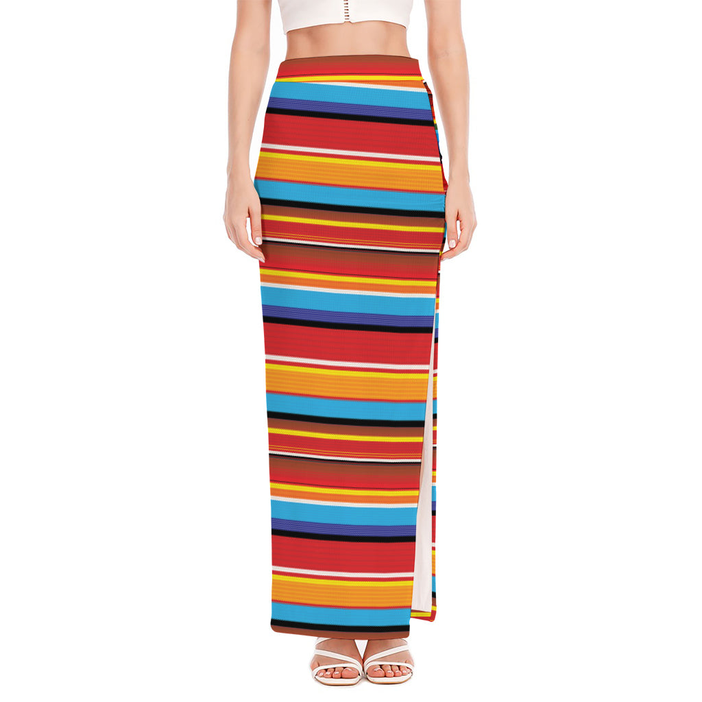 Ethnic Mexican Woven Pattern Print High Slit Maxi Skirt