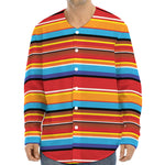 Ethnic Mexican Woven Pattern Print Long Sleeve Baseball Jersey