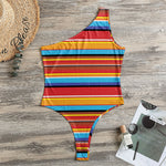 Ethnic Mexican Woven Pattern Print One Shoulder Bodysuit