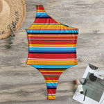 Ethnic Mexican Woven Pattern Print One Shoulder Bodysuit