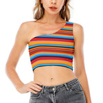 Ethnic Mexican Woven Pattern Print One Shoulder Crop Top