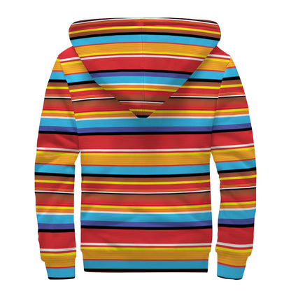 Ethnic Mexican Woven Pattern Print Sherpa Lined Zip Up Hoodie