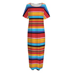 Ethnic Mexican Woven Pattern Print Short Sleeve Long Nightdress