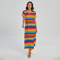 Ethnic Mexican Woven Pattern Print Short Sleeve Maxi Dress