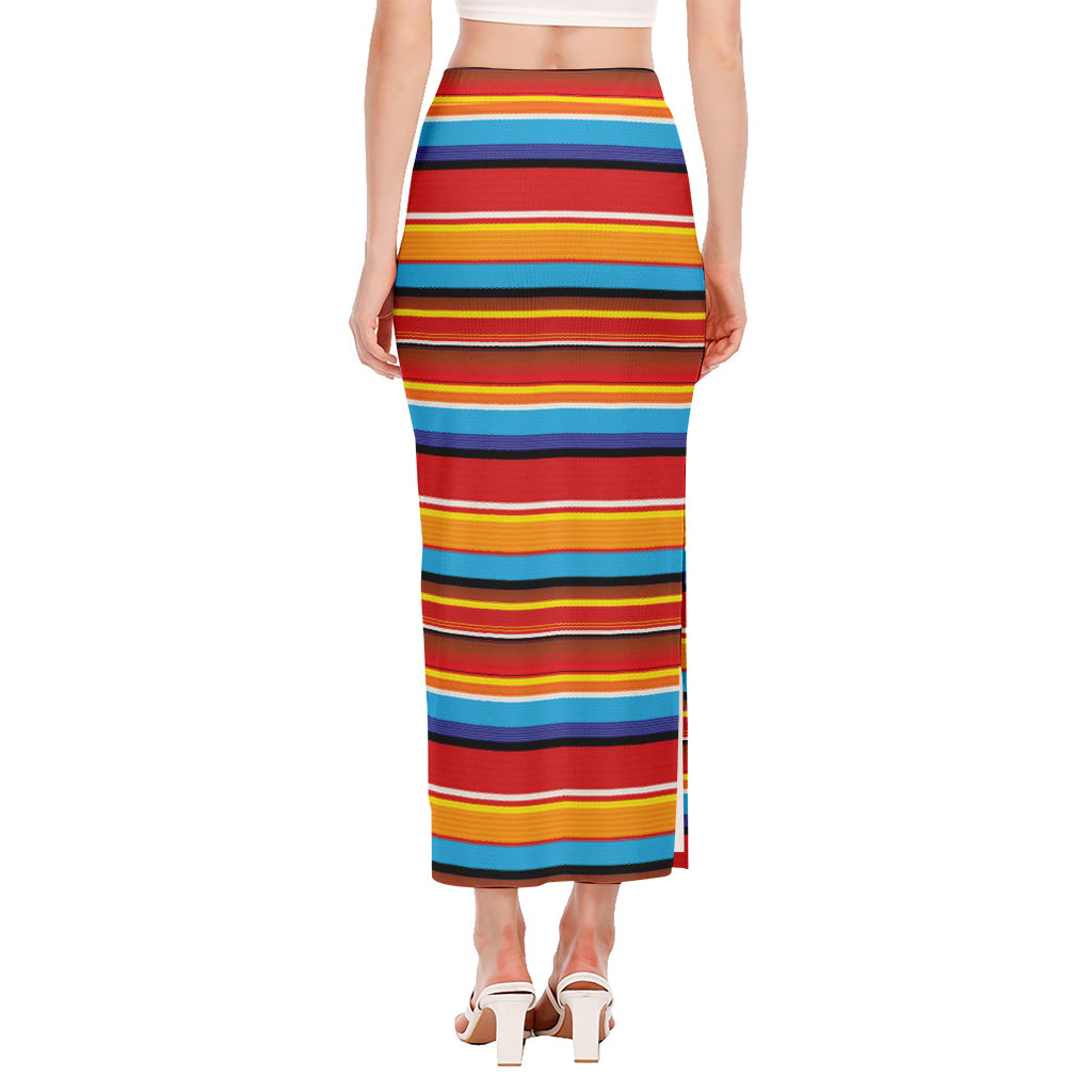 Ethnic Mexican Woven Pattern Print Side Slit Maxi Skirt