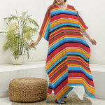 Ethnic Mexican Woven Pattern Print Silk V-Neck Kaftan Dress