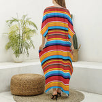 Ethnic Mexican Woven Pattern Print Silk V-Neck Kaftan Dress