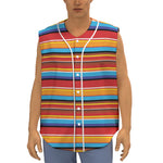 Ethnic Mexican Woven Pattern Print Sleeveless Baseball Jersey