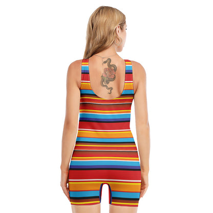 Ethnic Mexican Woven Pattern Print Sleeveless One Piece Swimsuit