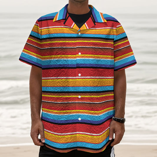 Ethnic Mexican Woven Pattern Print Textured Short Sleeve Shirt