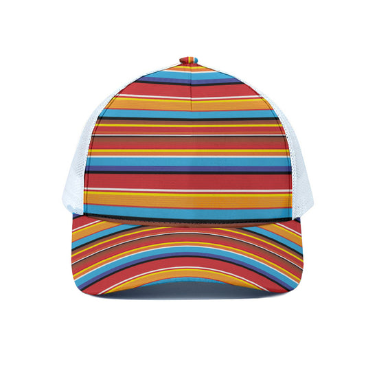 Ethnic Mexican Woven Pattern Print White Mesh Trucker Cap