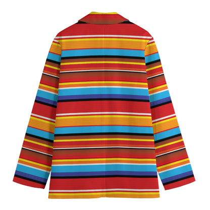 Ethnic Mexican Woven Pattern Print Women's Cotton Blazer
