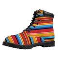 Ethnic Mexican Woven Pattern Print Padded Collar Lace Up Boots