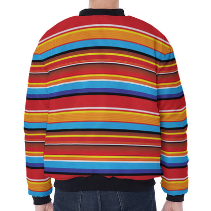 Ethnic Mexican Woven Pattern Print Zip Sleeve Bomber Jacket