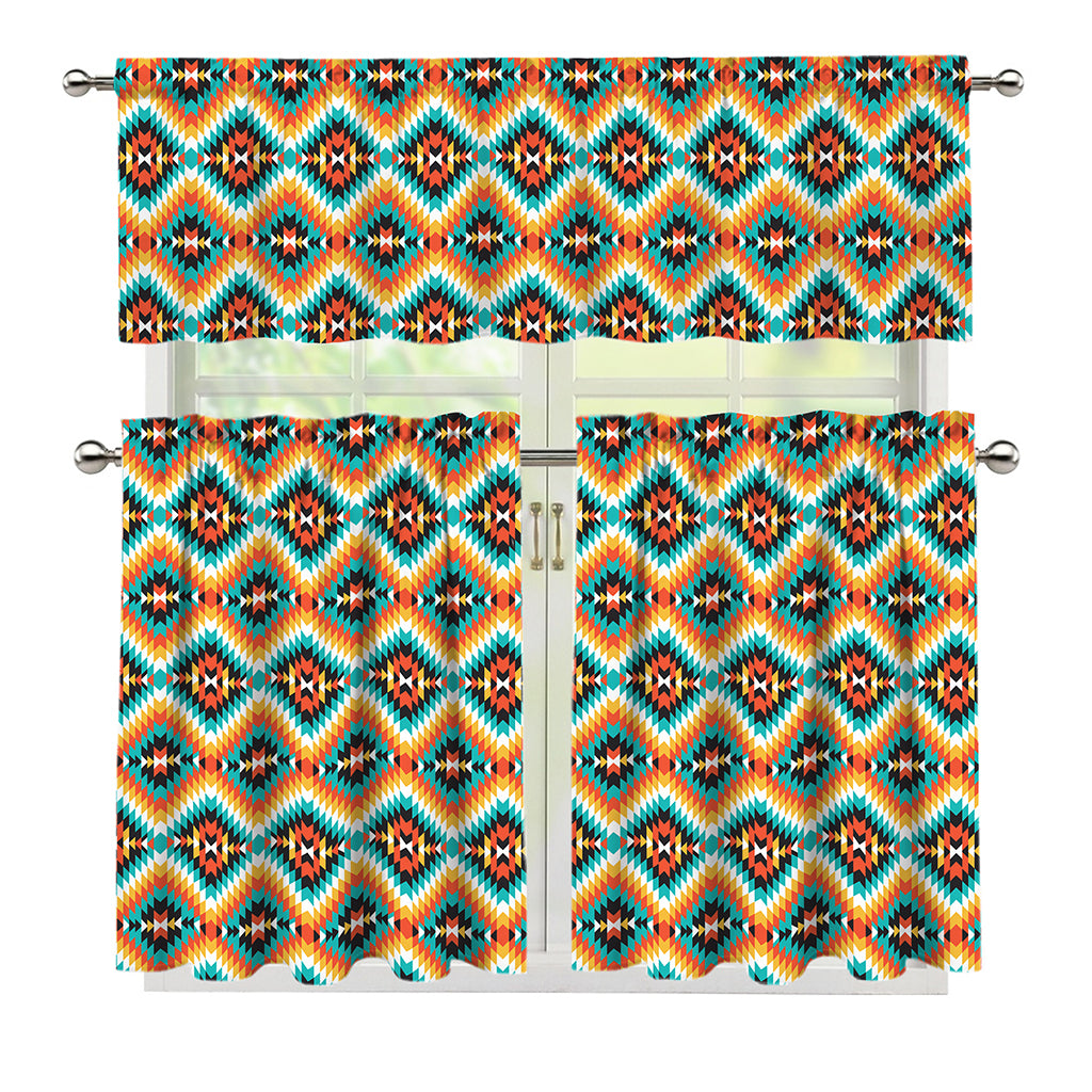 Ethnic Native American Pattern Print 3 Piece Kitchen Curtains