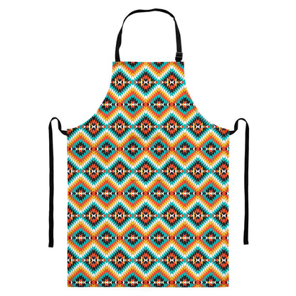 Ethnic Native American Pattern Print Bib Apron With Pocket