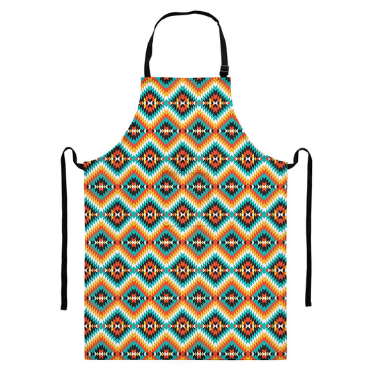 Ethnic Native American Pattern Print Bib Apron With Pocket