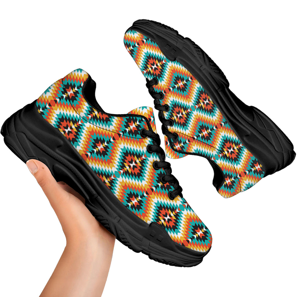 Ethnic Native American Pattern Print Black Chunky Shoes