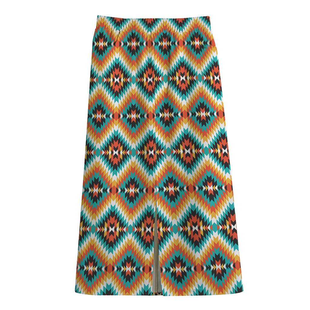 Ethnic Native American Pattern Print Cotton Front Slit Maxi Skirt