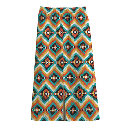 Ethnic Native American Pattern Print Cotton Front Slit Maxi Skirt