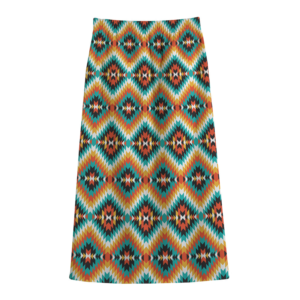 Ethnic Native American Pattern Print Cotton Front Slit Maxi Skirt