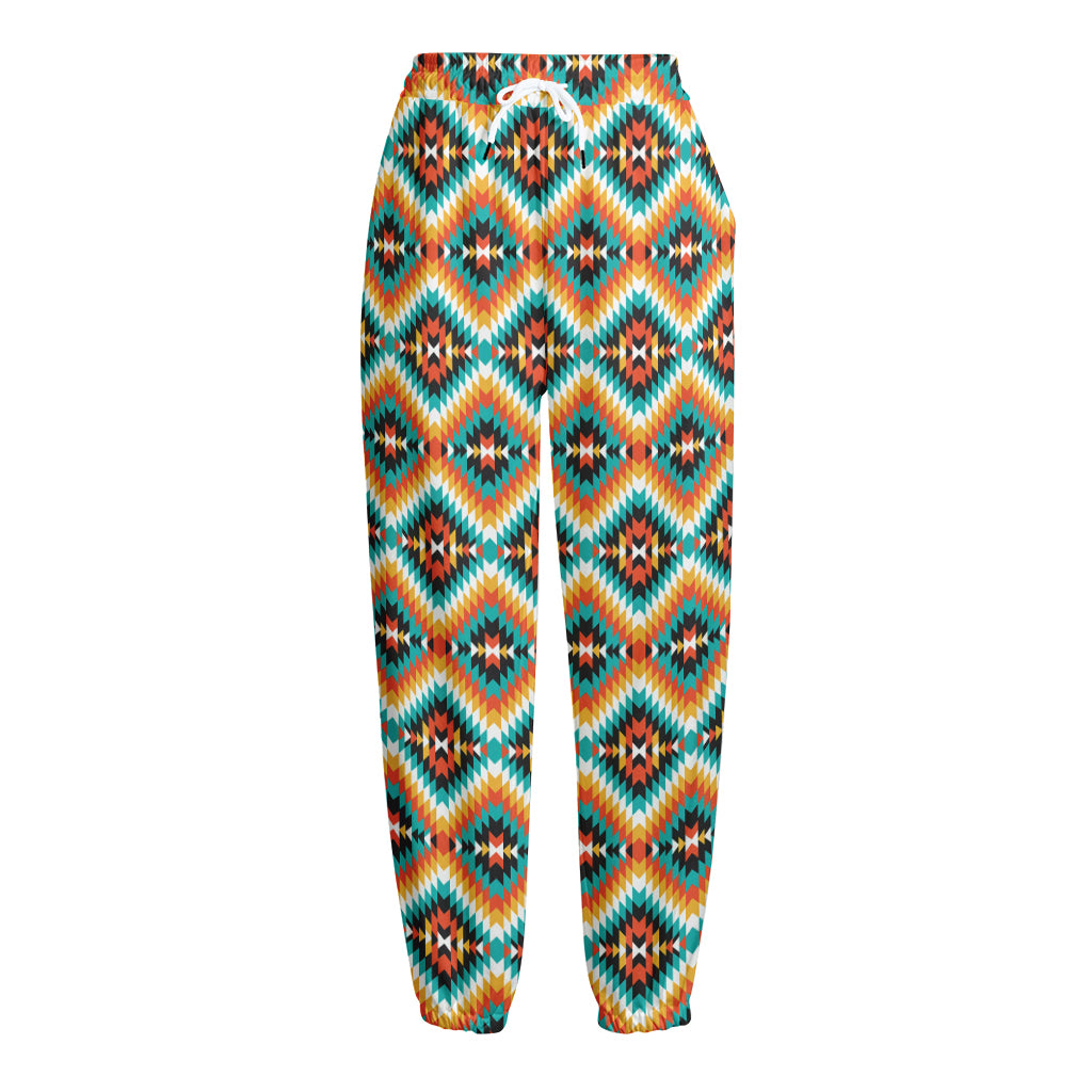 Ethnic Native American Pattern Print Fleece Lined Knit Pants