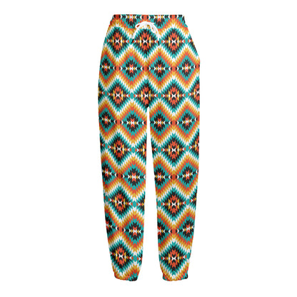 Ethnic Native American Pattern Print Fleece Lined Knit Pants